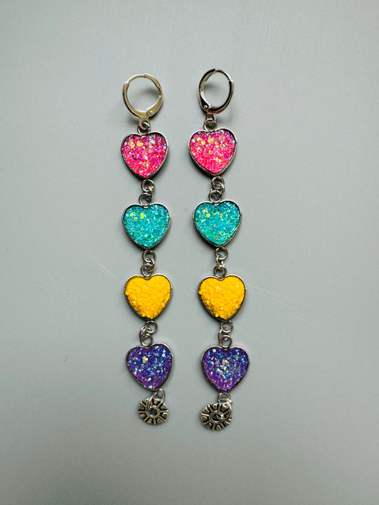 Multi color crystal heart dangle earrings