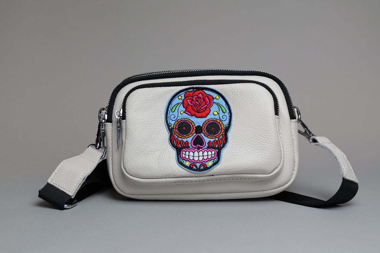 Off White leather Sugar Skull crossbody bag