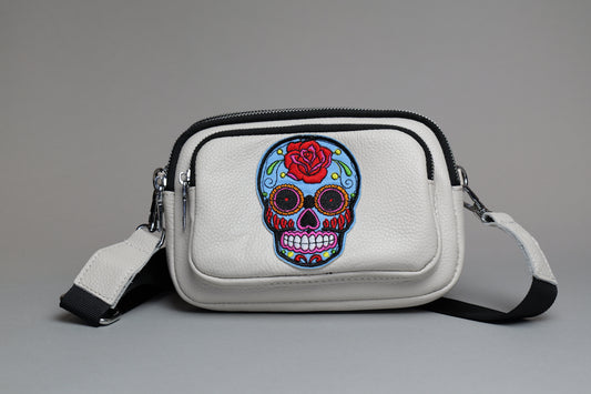 Off White leather Sugar Skull crossbody bag